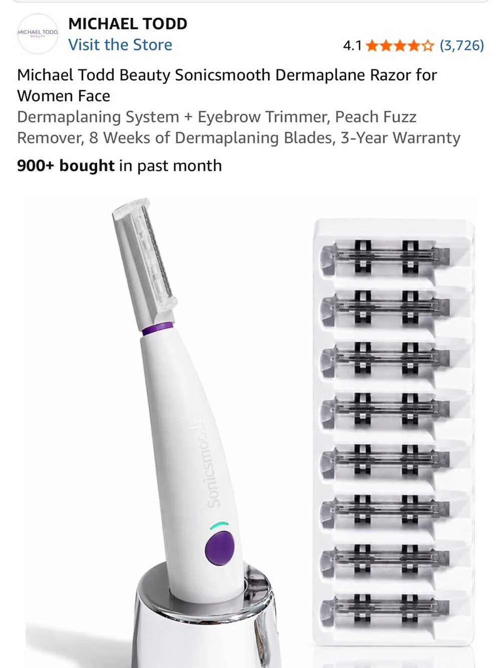 Michael Todd SonicSmooth Dermaplane Razor — White with Purple Accent